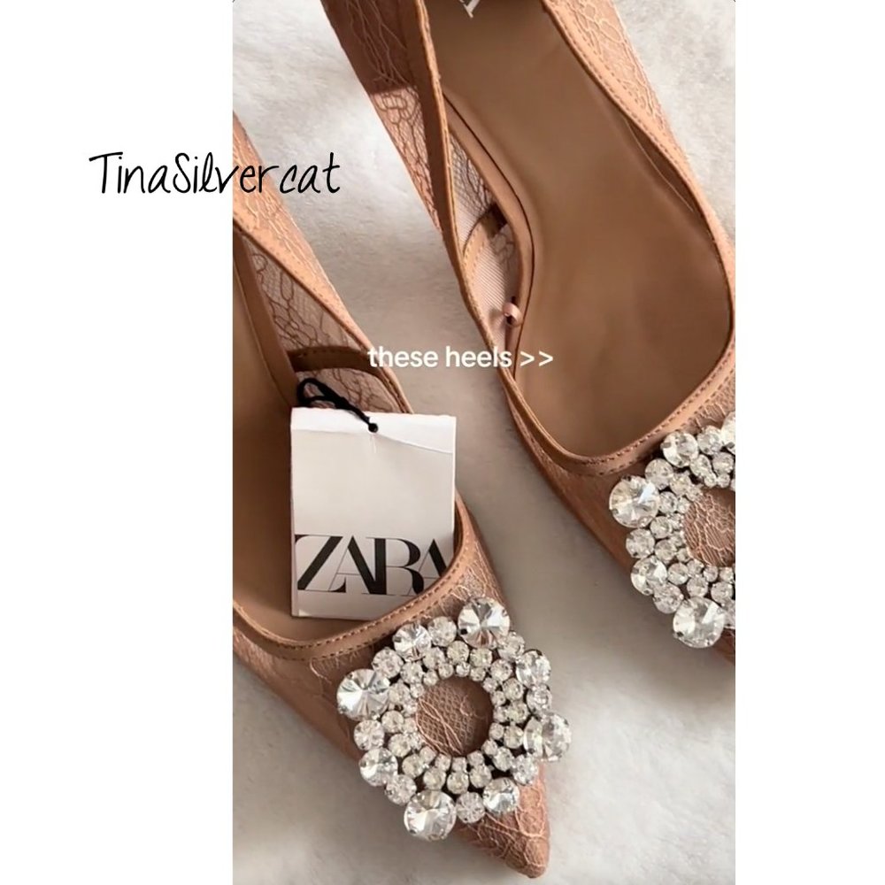 Zara Beige Lace Embellished High Heeled Shoes Sz 10 NWT - Picture 12 of 14